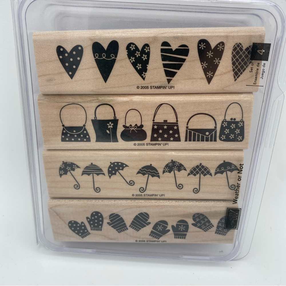 Stampin Up ! Weather or Not 4 Wood/ Rubber Stamp Set Retired 2005 Crafting